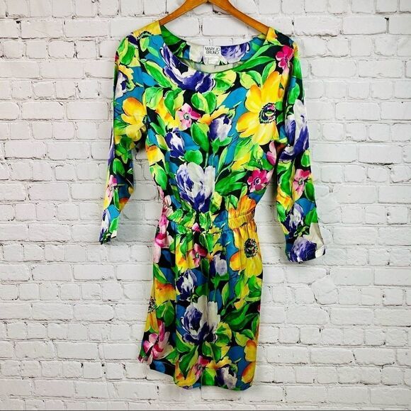 VTG 80s Mary Jo Bruno Tropical Hawaiian Aloha Silk Shirt Dress - Picture 8 of 11